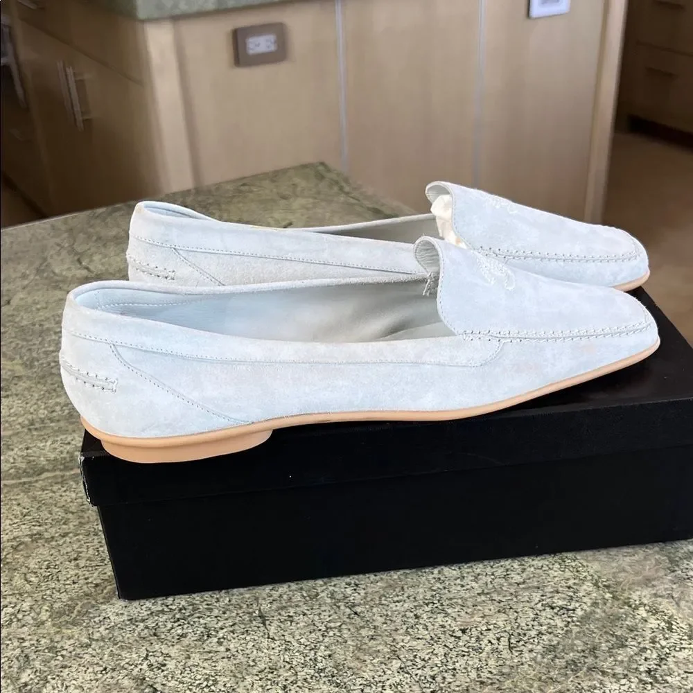 New vintage CHANEL Light blue Suede Loafers